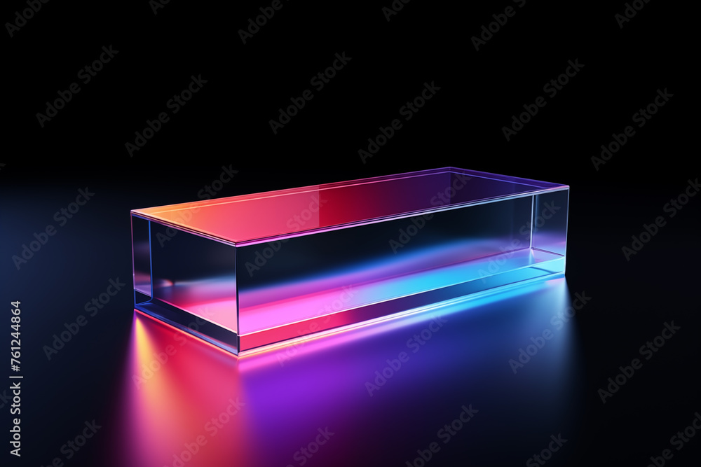 3D abstract rendered glass material square cube or box in the dark isolated background. Gradient reflection. 3D abstract rendered glass material square cube or box in the dark isolated background. Gradient reflection.