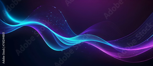 Dark abstract background with glowing wave. Shiny moving lines design element. Modern purple blue gradient flowing wave lines. Futuristic technology concept. Vector illustration style.