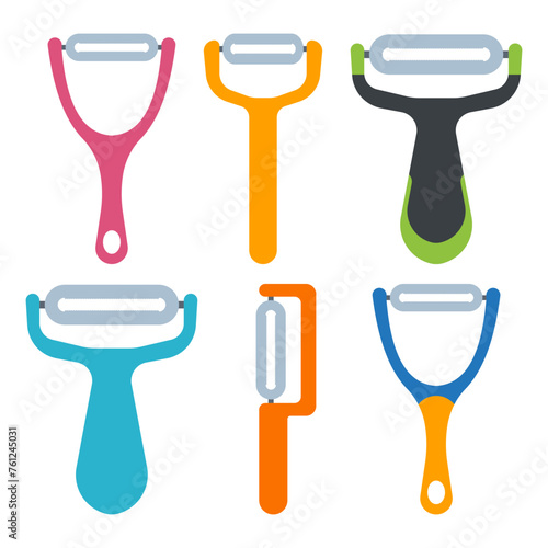 Vegetable peelers vector cartoon set isolated on a white background.