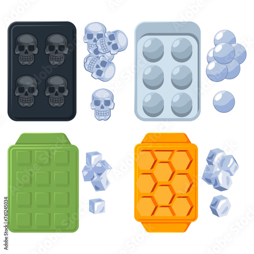 Silicone ice cube molds vector cartoon set isolated on a white background.