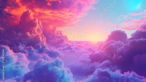 Colorful Sky with Neon Clouds, Abstract Fantasy Background, Clouds in the sky