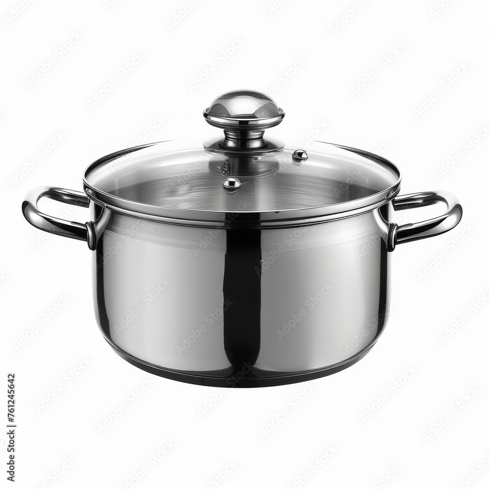New Cooking Pot Isolated, Metal Saucepan with Glass Lid, Soup Kitchenware, Shiny Stainless Cooking Pot New Cooking Pot Isolated, Metal Saucepan with Glass Lid, Soup Kitchenware, Shiny Stainless Cooking Pot
