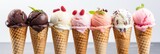 Vibrant ice cream banner with multicolored scoops and copy space - delicious treats for summer