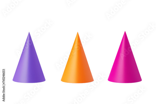 Three Different Colored Cones on a White Background. On a Transparent Background.