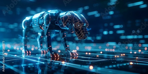 Digital security concept robotic dogs monitor virtual space for safeguarding geospatial data. Concept Robotics, Digital Security, Virtual Space, Geospatial Data, Safeguarding