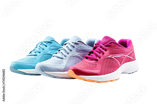 Three Different Colors of Running Shoes on a White Background. On a White or Clear Surface PNG Transparent Background.