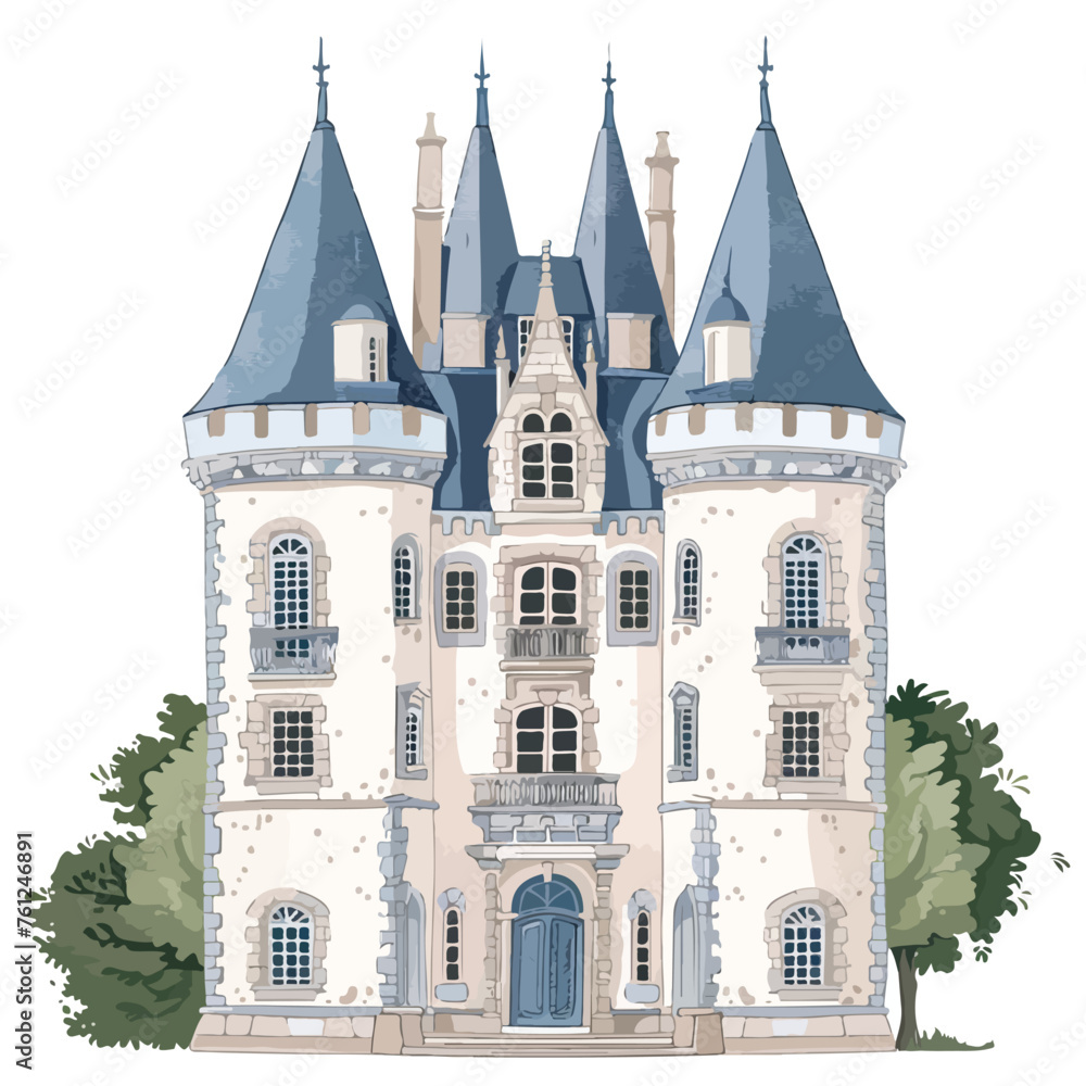 French Chateau Clipart isolated on white background