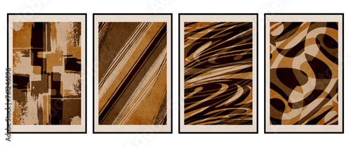 Set of 4 Abstract illustration in vintage style. For use in graphics, for wall decor. .