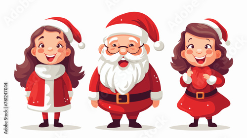 Santa claus couple cartoon faces woman happiness and