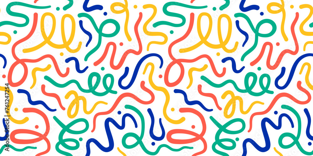 Colorful doodle seamless repeat pattern. Vector illustration for prints.