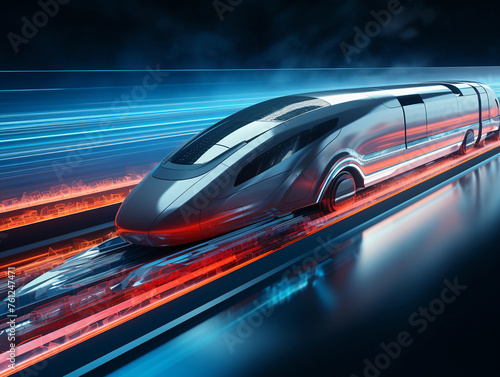 futuristic bullet train or hyperloop ultrasonic train cabsul with full self driving system activated for fast transportation and autonomy concepts as wide banner with copy space area 