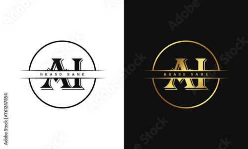 Elegant, Luxurious, Professional and minimal AI letters monogram icon design in bright golden color.