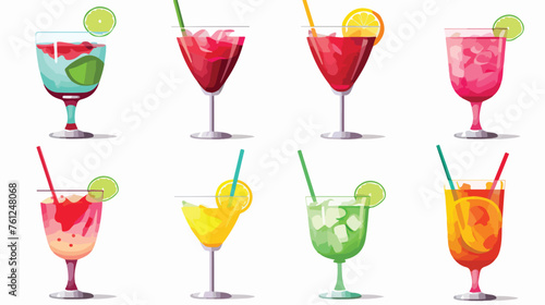 Set cups cocktails icons flat vector