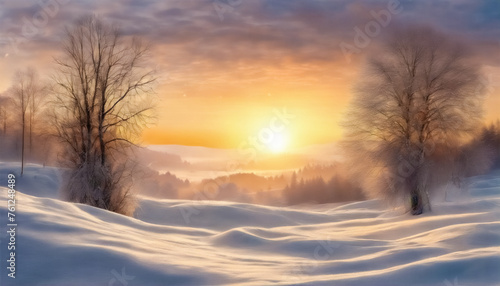 Inverno Radioso- L'Alba Dipinge di Colori Caldi un Paesaggio Gelido