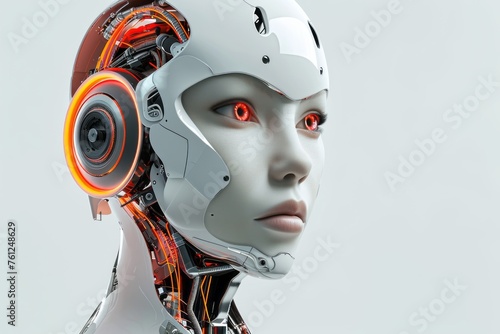 Female robot face, Artificial intelligence concept. © STOCKAI