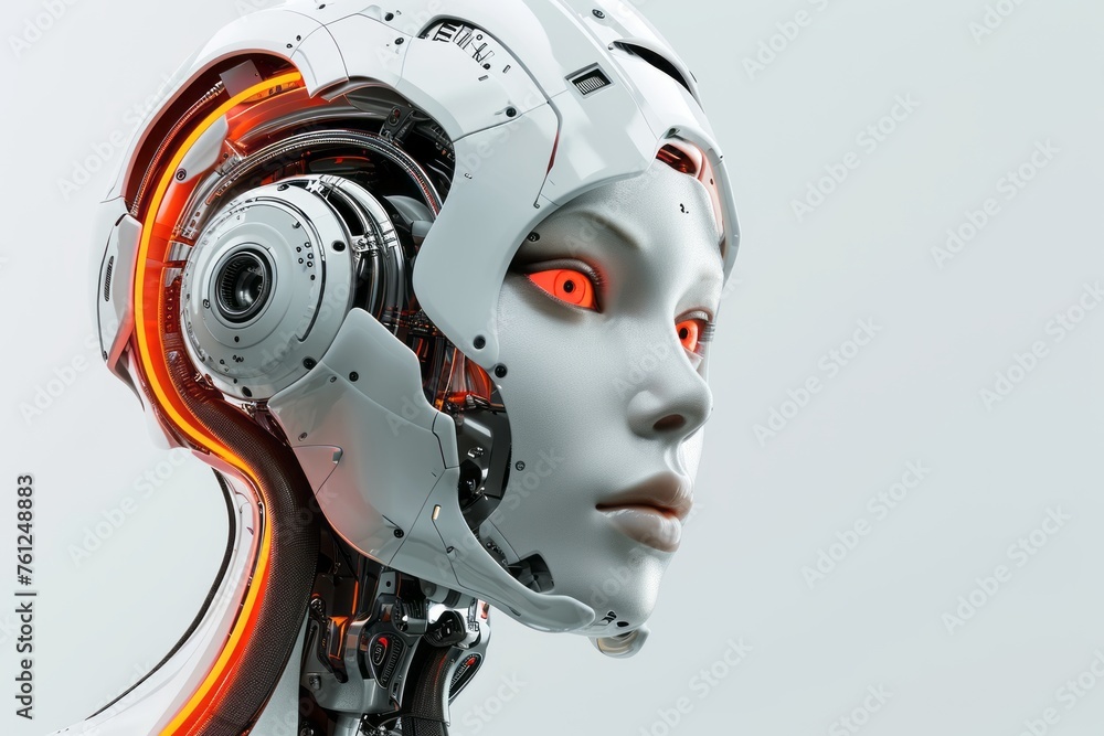 Female robot face, Artificial intelligence concept. Female robot face, Artificial intelligence concept.