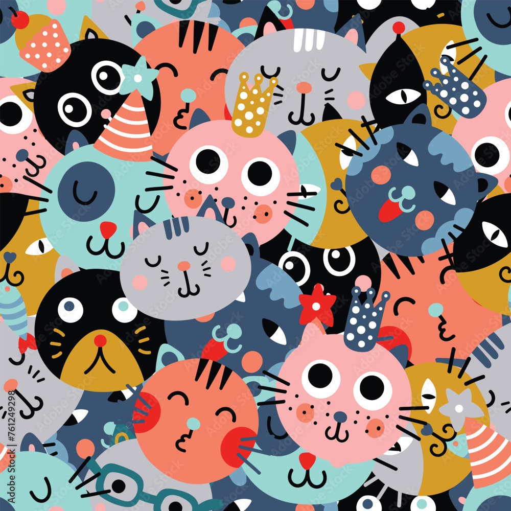 Cute seamless background with funny cats. Can be used for wallpaper, pattern fills, web page background,textile, postcards. Cute seamless background with funny cats. Can be used for wallpaper, pattern fills, web page background,textile, postcards.
