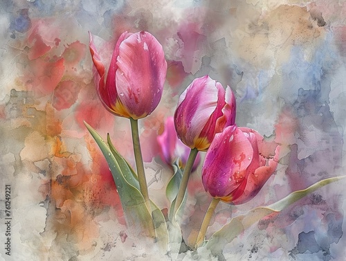 Watercolor of tulips dry #761249221