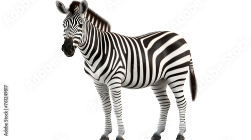 A zebra stands gracefully on a pristine white surface