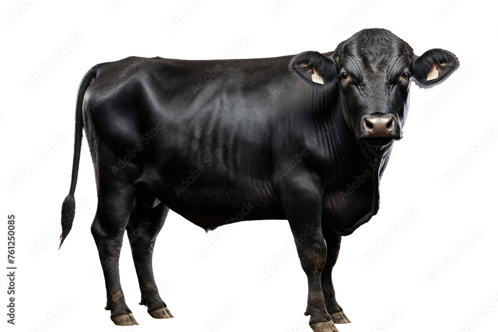Black Cow Standing on White Background. On a White or Clear Surface PNG Transparent Background.
