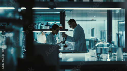 Scientists working together in a high-tech lab, a study in collaborative innovation.