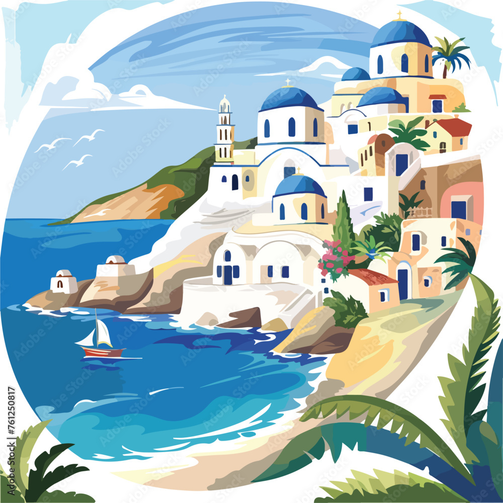 Greece Seaside Landscape Clipart