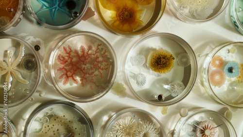 Petri dishes showcasing colorful bacteria cultures artistically.