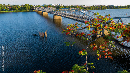 Beautiful and peaceful scenery on the Huong River, Hue. Photo taken in Hue on August 21, 2023.