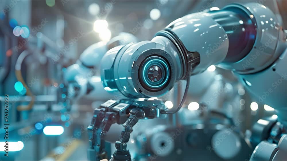 Robots working on futuristic factory. Concept of technology, robotics, artificial intelligence and future. Robots working on futuristic factory. Concept of technology, robotics, artificial intelligence and future.