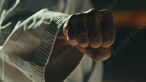 Close-up of a clenched fist, symbolizing strength and determination.
