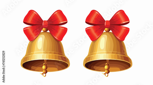 Two bells with red bow Christmas decoration. Vector