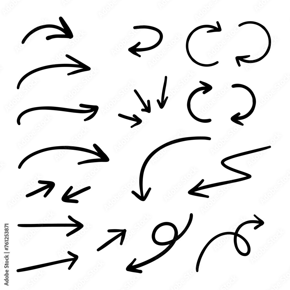 Set of hand drawn arrows vector doodle style Set of hand drawn arrows vector doodle style