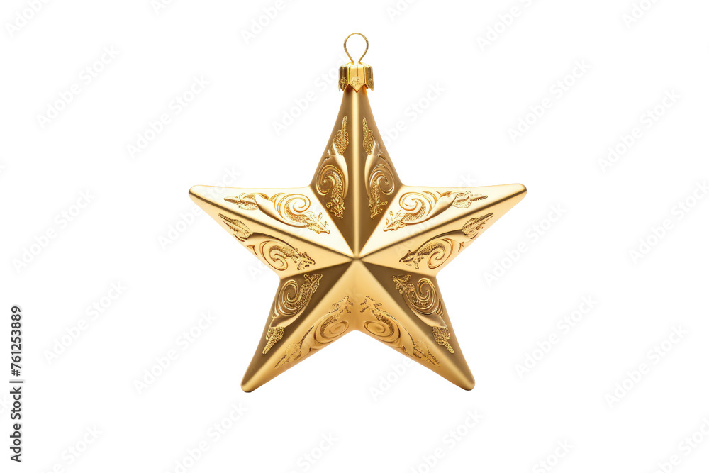 Gold Star Ornament Hanging From a String. On a White or Clear Surface PNG Transparent Background. Gold Star Ornament Hanging From a String. On a White or Clear Surface PNG Transparent Background.