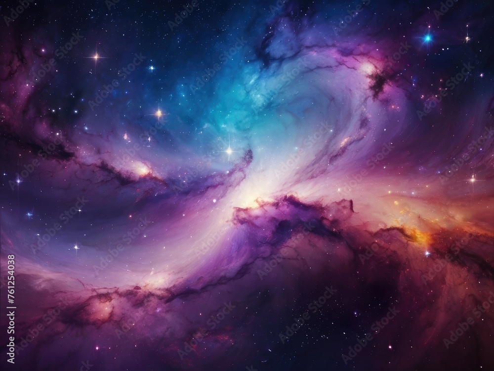 Fototapeta premium A view from space to a spiral galaxy and stars. Universe filled with stars, nebula and galaxy