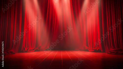 Red stage curtain with spotlight shining on it