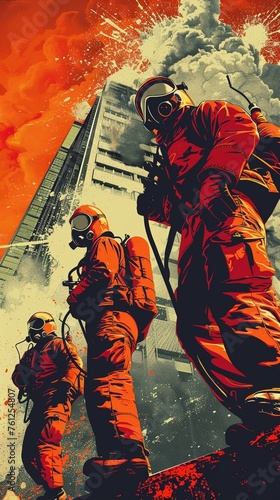 Emergency response team in action popart style