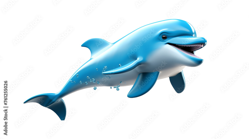 A playful blue and white dolphin with mouth open, showing its excitement and energy A playful blue and white dolphin with mouth open, showing its excitement and energy
