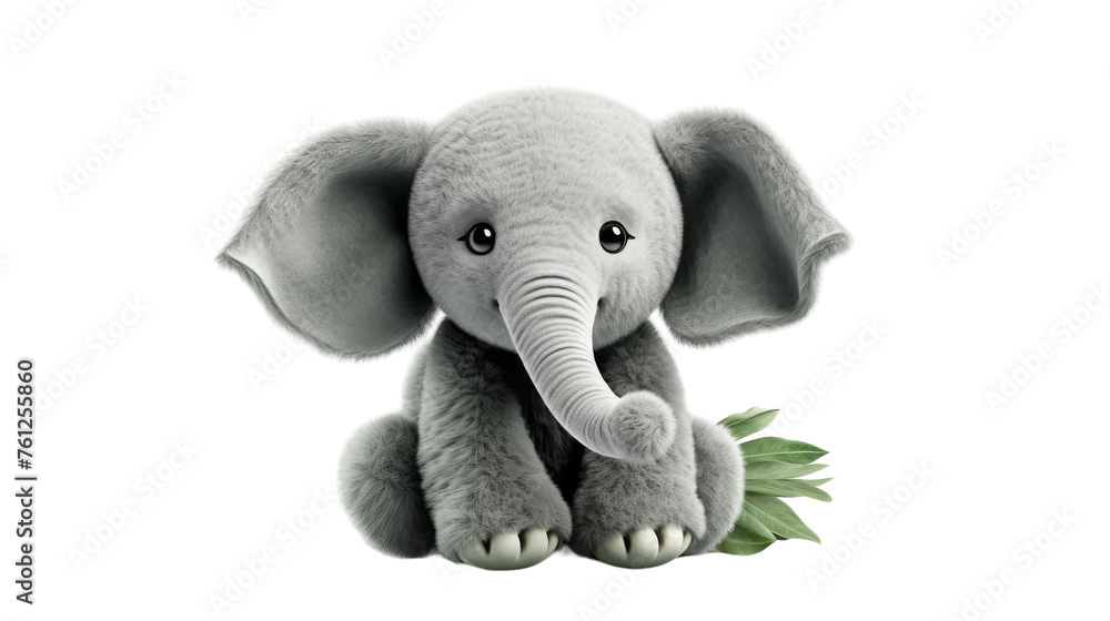 A plush elephant cradles a vibrant green plant in its trunk