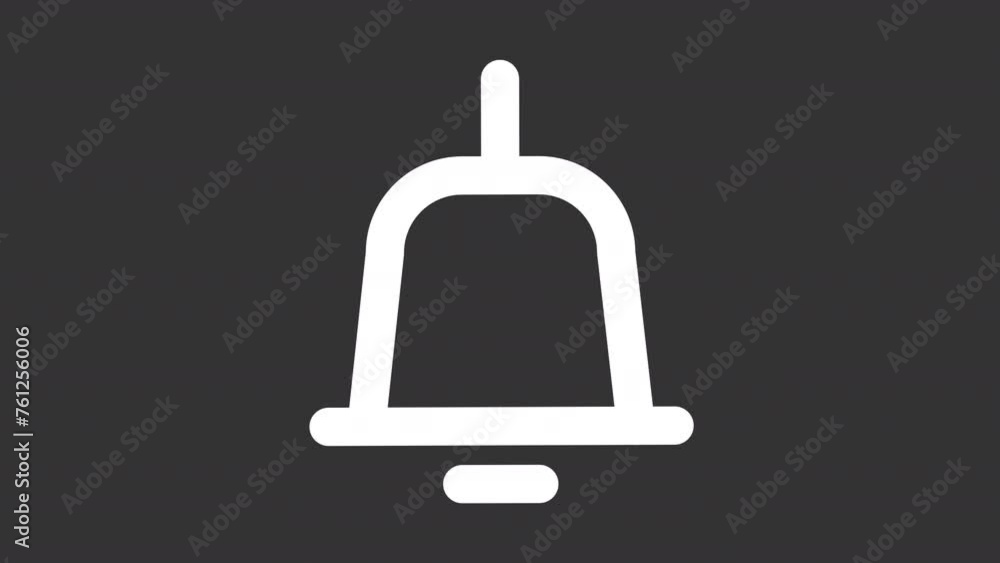 Bell desk white line animation. Animated swinging bell icon. Hotel service. Reception symbol. App notification. Isolated illustration on dark background. Transition alpha video. Motion graphic Bell desk white line animation. Animated swinging bell icon. Hotel service. Reception symbol. App notification. Isolated illustration on dark background. Transition alpha video. Motion graphic