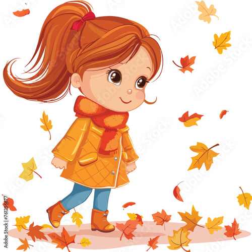 Little Girl in Autumn Clipart 