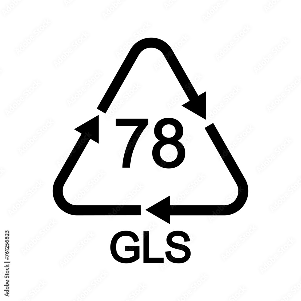 Silver mixed or backed glass reusable icon. 78 GLS recycling sign in triangular shape with arrows isolated on white background. Environmental protection concept. Vector graphic illustration Silver mixed or backed glass reusable icon. 78 GLS recycling sign in triangular shape with arrows isolated on white background. Environmental protection concept. Vector graphic illustration