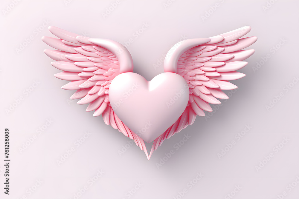 3D heart with wings on pastel pink background. Valentine's Day concept 3D heart with wings on pastel pink background. Valentine's Day concept