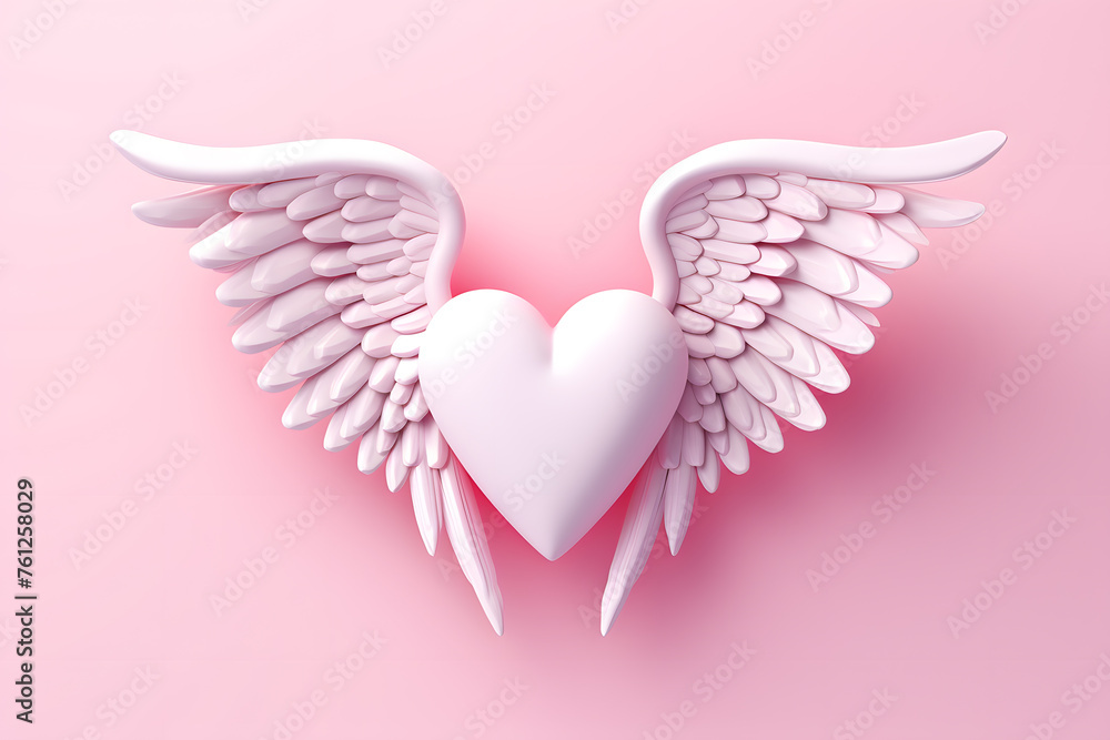 3D heart with wings on pastel pink background. Valentine's Day concept 3D heart with wings on pastel pink background. Valentine's Day concept