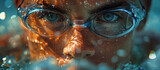 A swimmer at a competition in the water wearing swimming glasses, a close-up portrait.