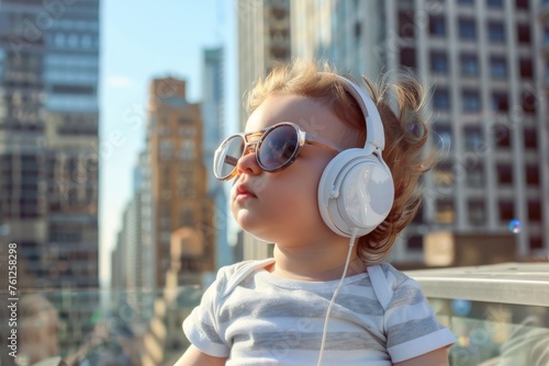 A relaxed toddler in oversi...