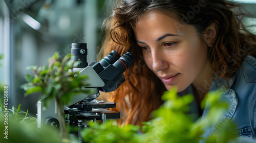 The biologist's focused gaze reveals the intricate details of the plant specimens, highlighting the depth of understanding and appreciation within the field of biology.