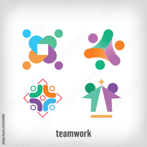 Creative teamwork logo. Uniquely designed color transitions. Society, family and cooperation logo template vector.