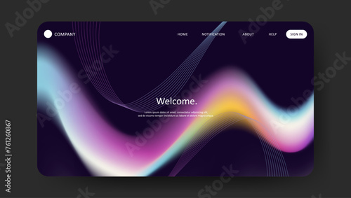 Abstract wave futuristic design of landing page. retro gradient mesh website design photo
