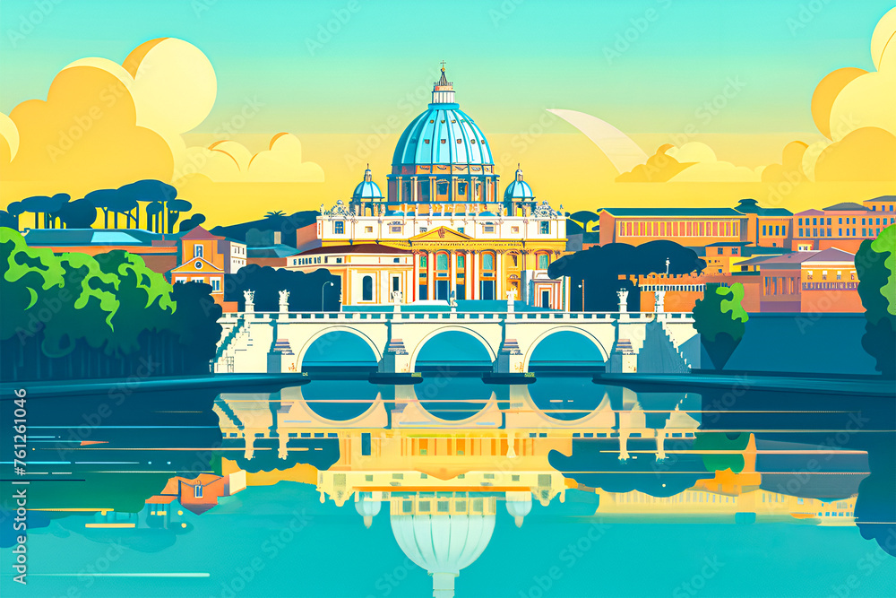 Vatican City flat vector skyline illustration. Retro style concept.