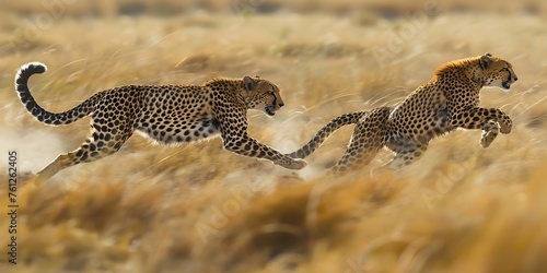 Leopard and Cheetah Sprinting in Tandem Across the Savanna Landscape